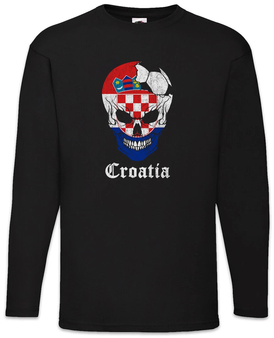 Croatia Football Skull I Men's Long Sleeve T-Shirt Croatian Soccer Flag World