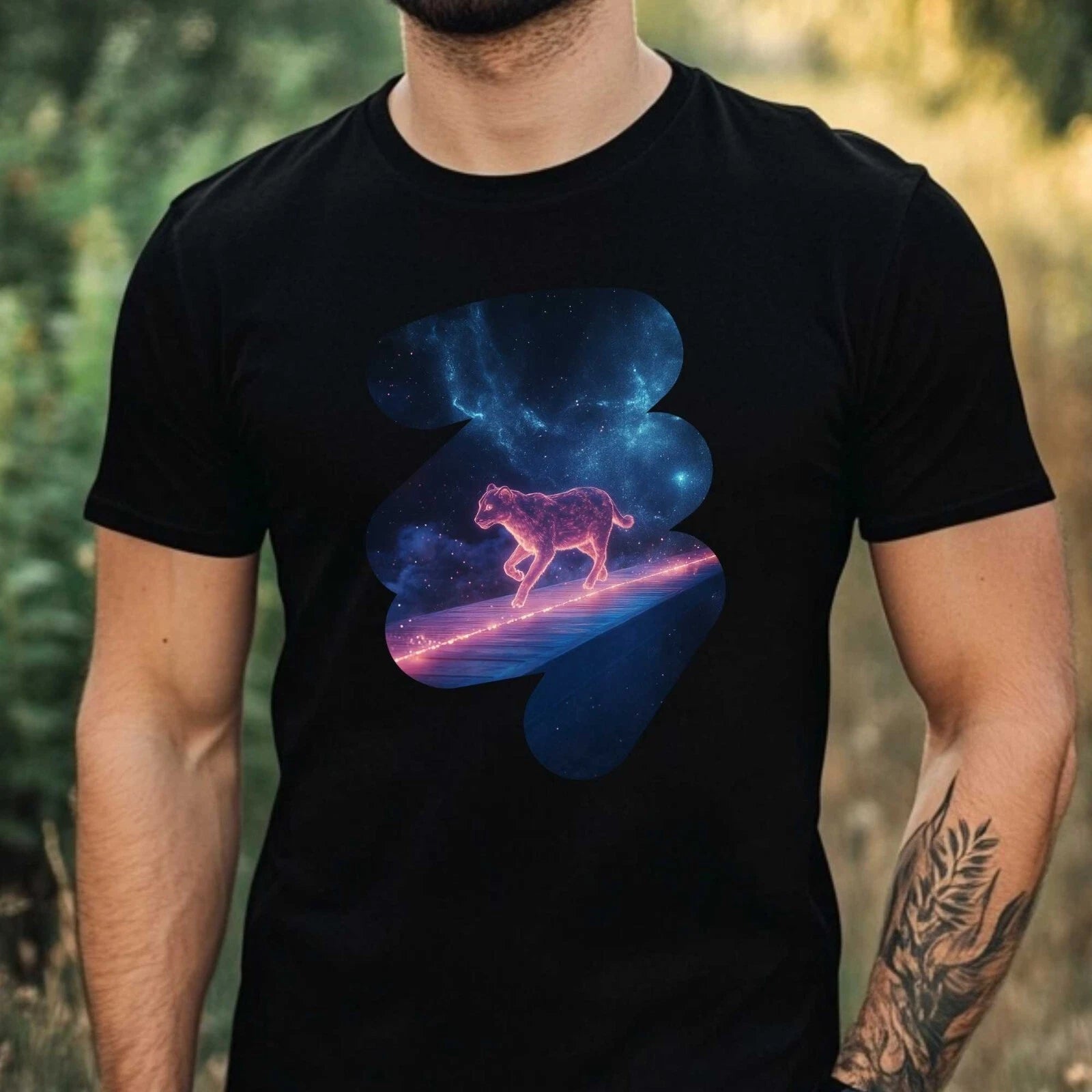 Mens Light Up Animal Print Cotton T-Shirt Size XS to 5XL