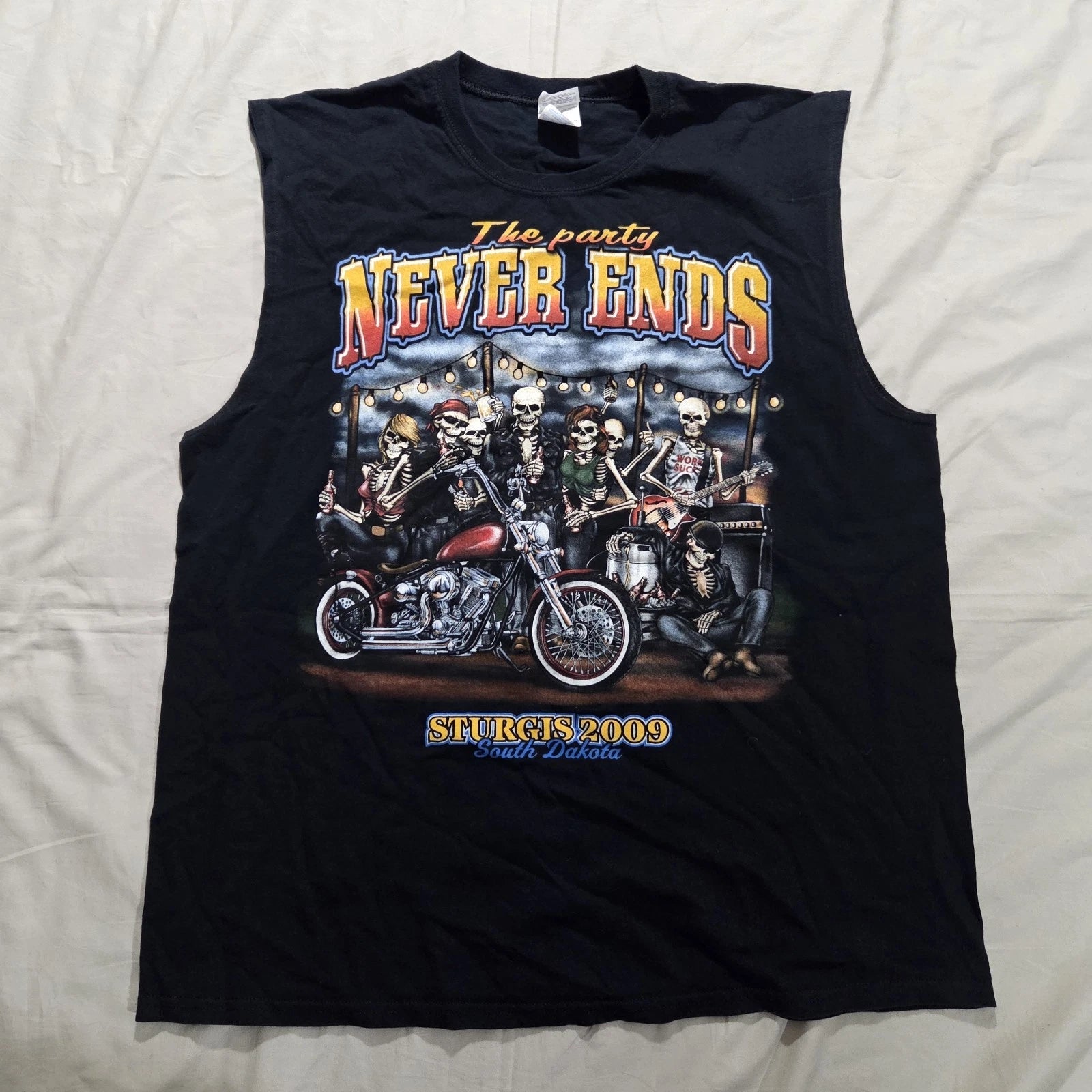 Sturgis Biker Cutoff Muscle Shirt Tank Top Skeleton Biker Crew Undead Graphic XL