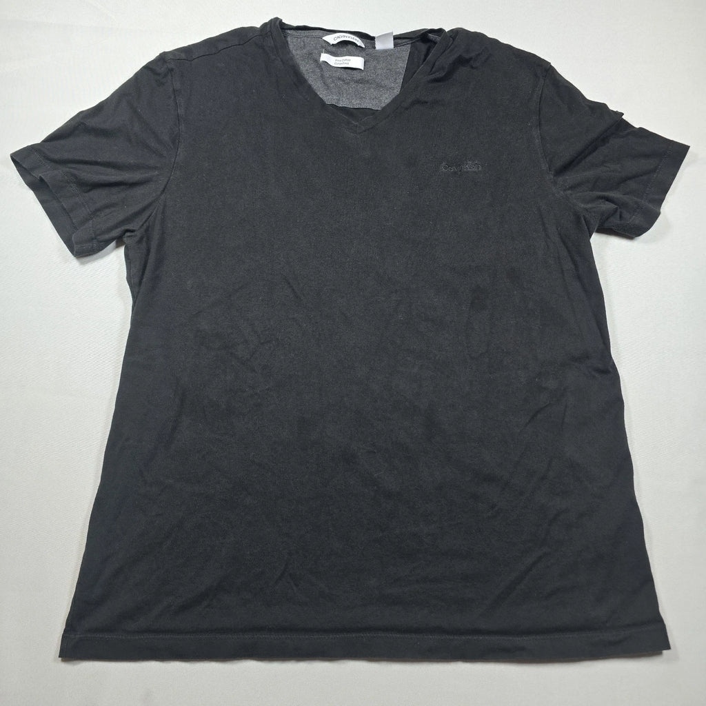 Calvin Klein Shirt Size Large L Black Tee Short Sleeve Top V-Neck Adult Men CK