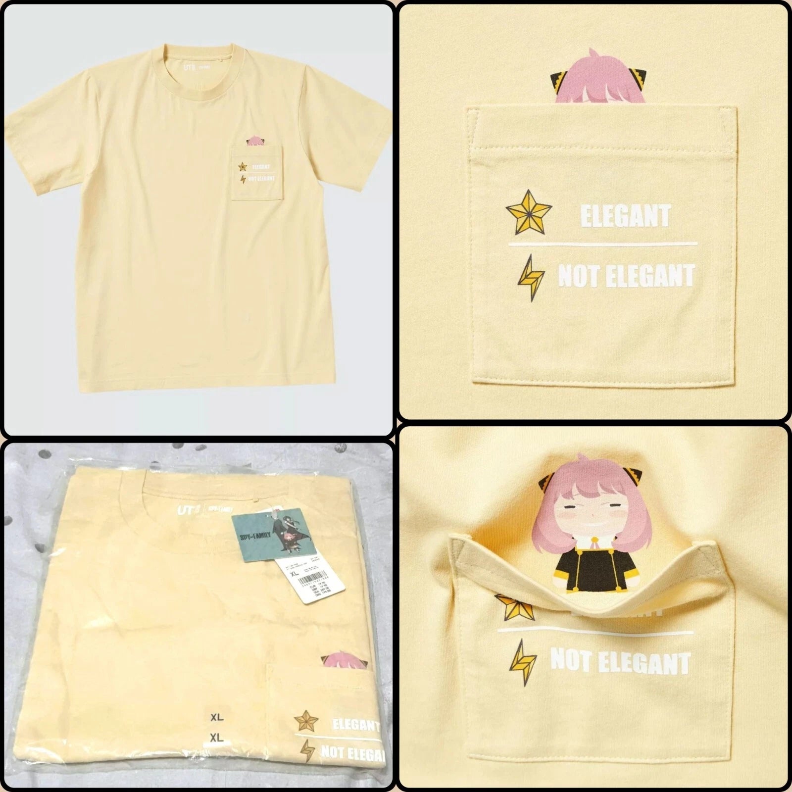 UNIQLO UT Spy x Family Anya Forger Pocket T-Shirt Elegant Not Elegant NEW Sz XL