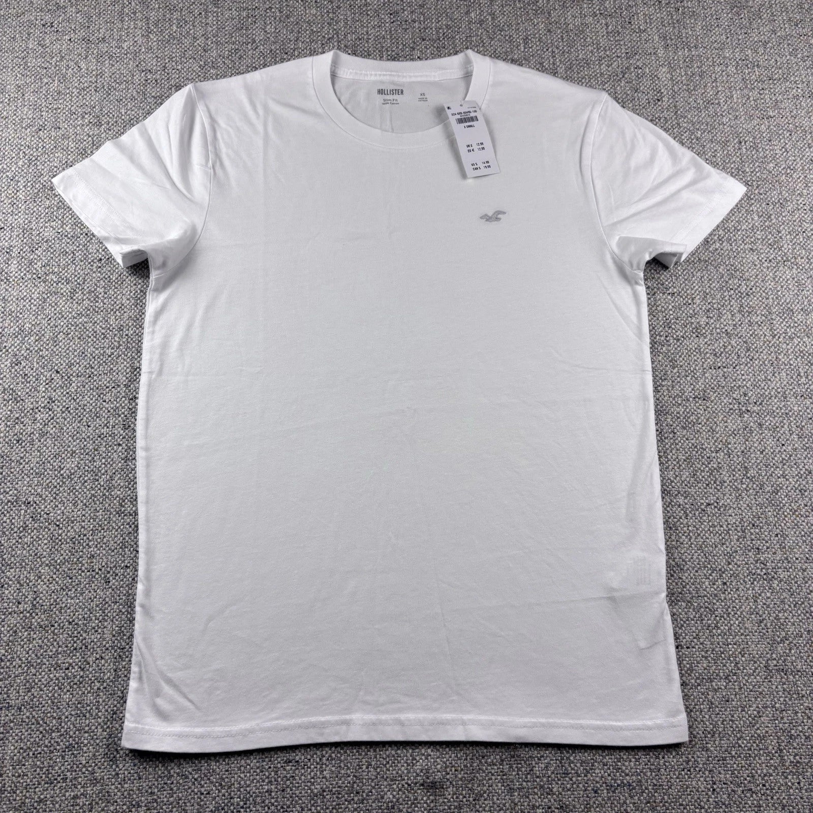 Hollister Shirt Mens White Embroidered Logo Crew Neck Short Sleeve XS Slim Fit