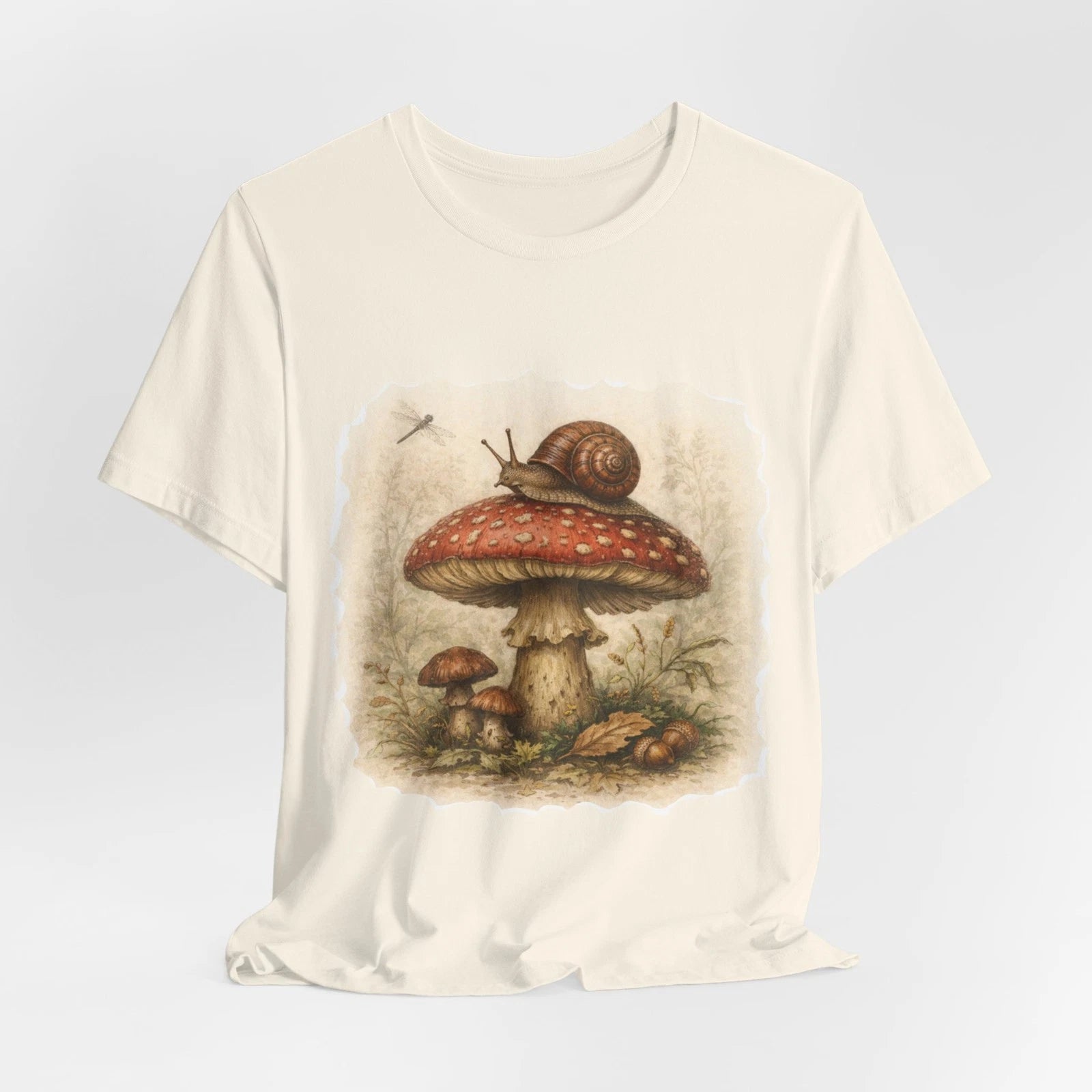 Vintage Style Shirt Snail on Red Mushroom Storybook Dragonfly Boho Fairytale