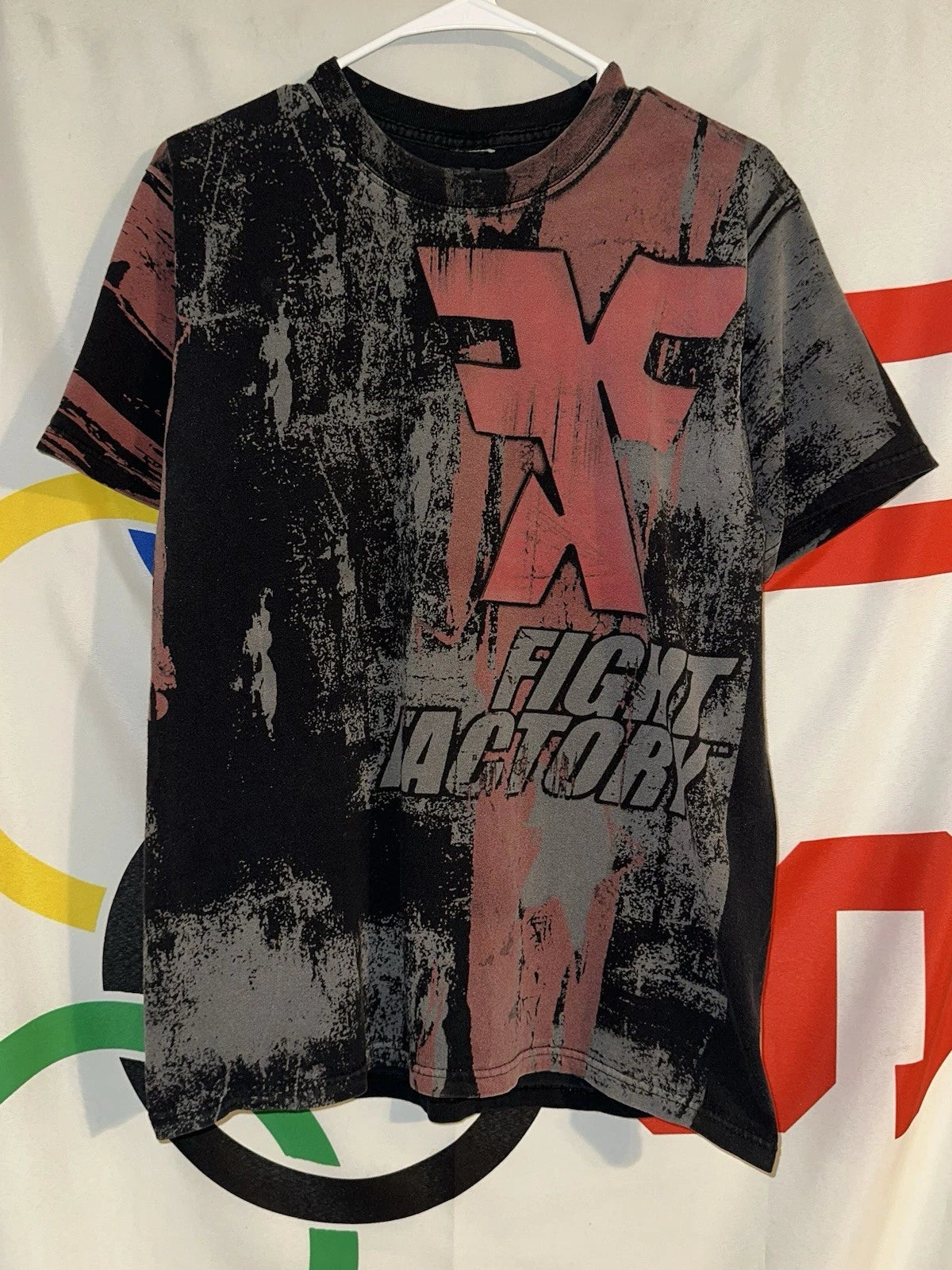 Vintage Y2K Fight Factory MMA T Shirt Medium Graphic Tee AOP Grunge