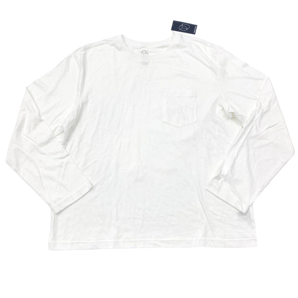 Original Use Mens 100% Cotton Long Sleeve T-Shirt Front Pocket True White Size L
