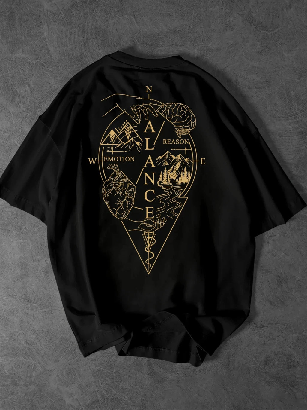 Men's Streetwear T-Shirt Balance Reason Emotion Compass Graphic Print Crew Neck
