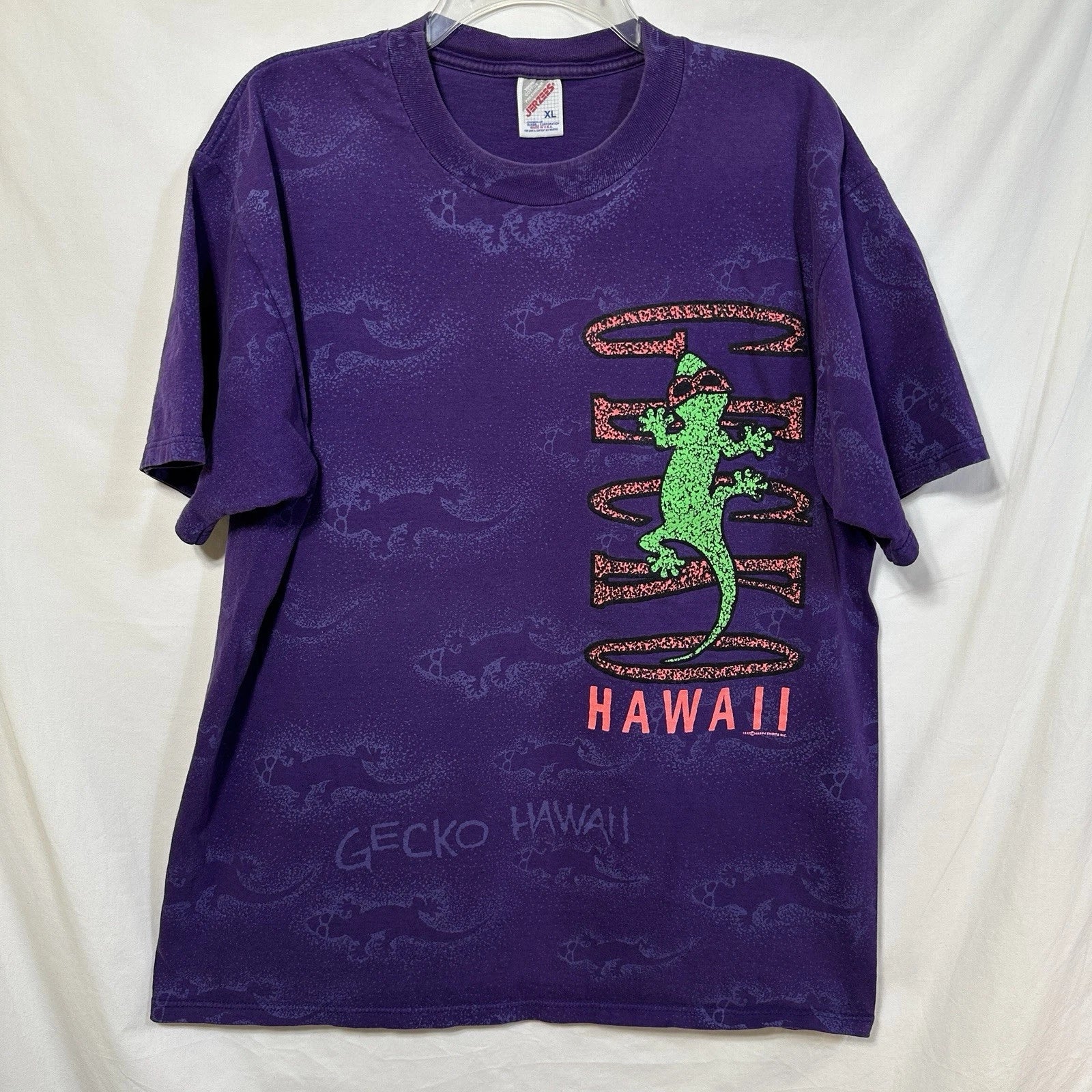 Vintage AOP Gecko Hawaii USA Made XL Jerzees T-Shirt 90's Beachwear Lizard Surf