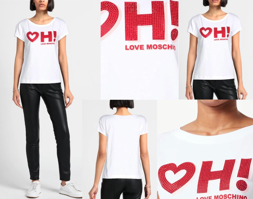 Moschino Love Blouse Heart OH! Boxy Fit Rhinestones Rhinestones Shirt Tee New M