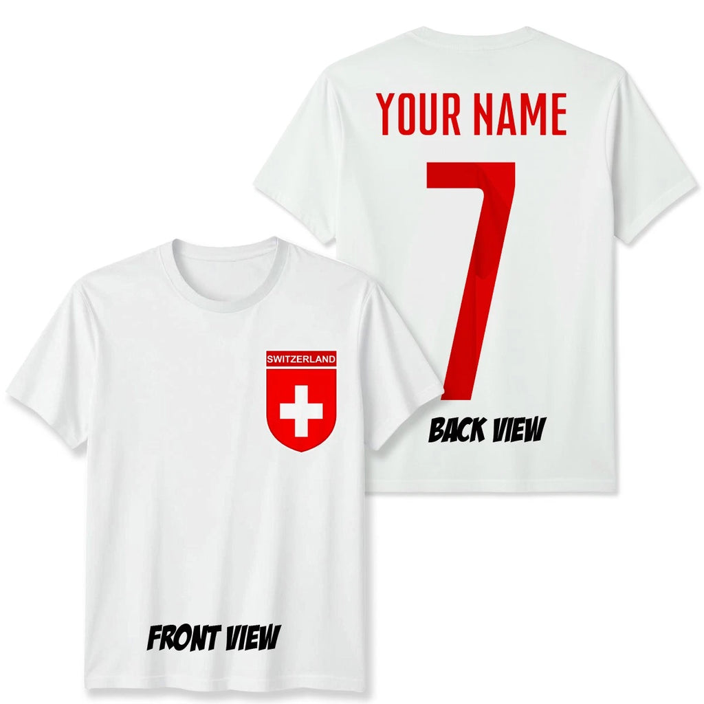 Personalised Switzerland Football Unisex Kids T-Shirt Name Number Tee #WC