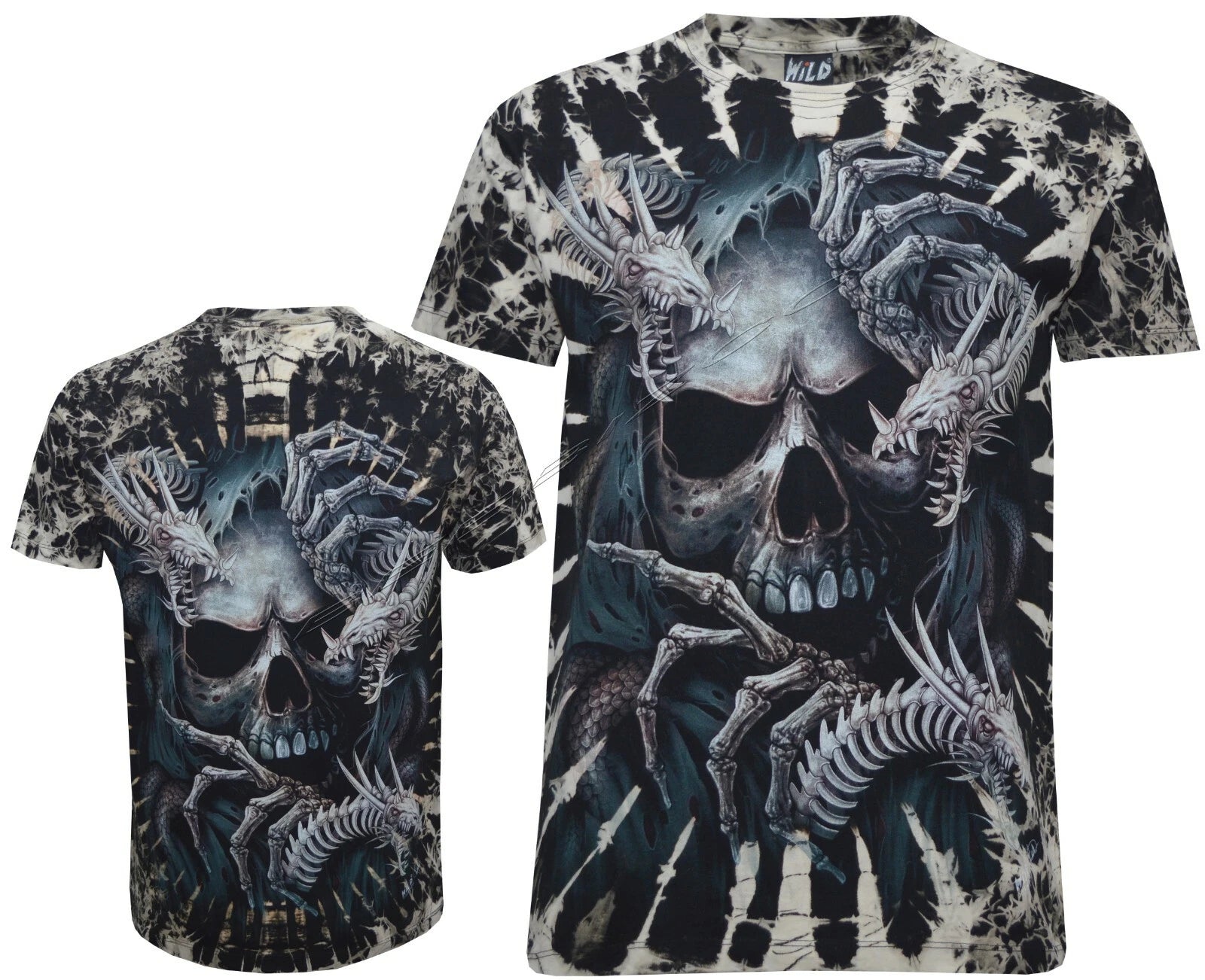 Grim Reaper and the Three Dragons Glow in the Dark Tie Dye T-Shirt M-4XL by Wild