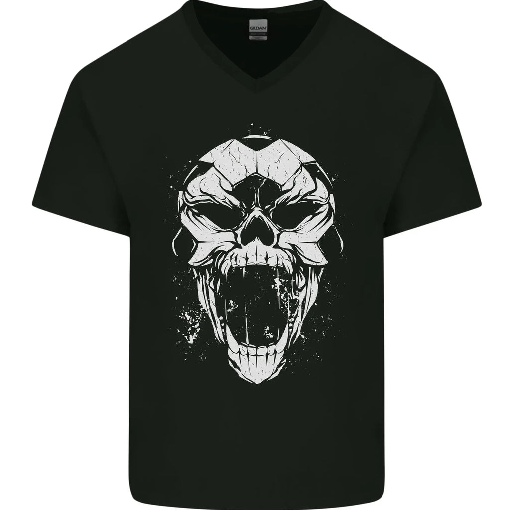 A Football Skull Footy Soccer Mens V-Neck Cotton T-Shirt