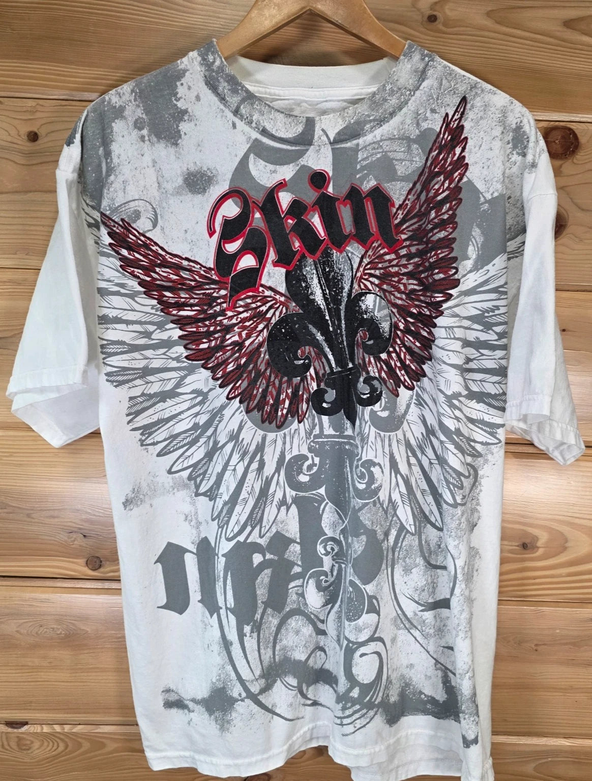 VTG Y2k Skin Industries AOP T-Shirt Men XL Cyber Grunge Tribal