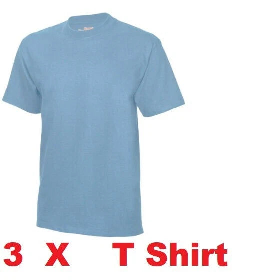 3 X Hanes USA Men's Plain Cotton Heavy weight Tee T-Shirt Size XL Blue