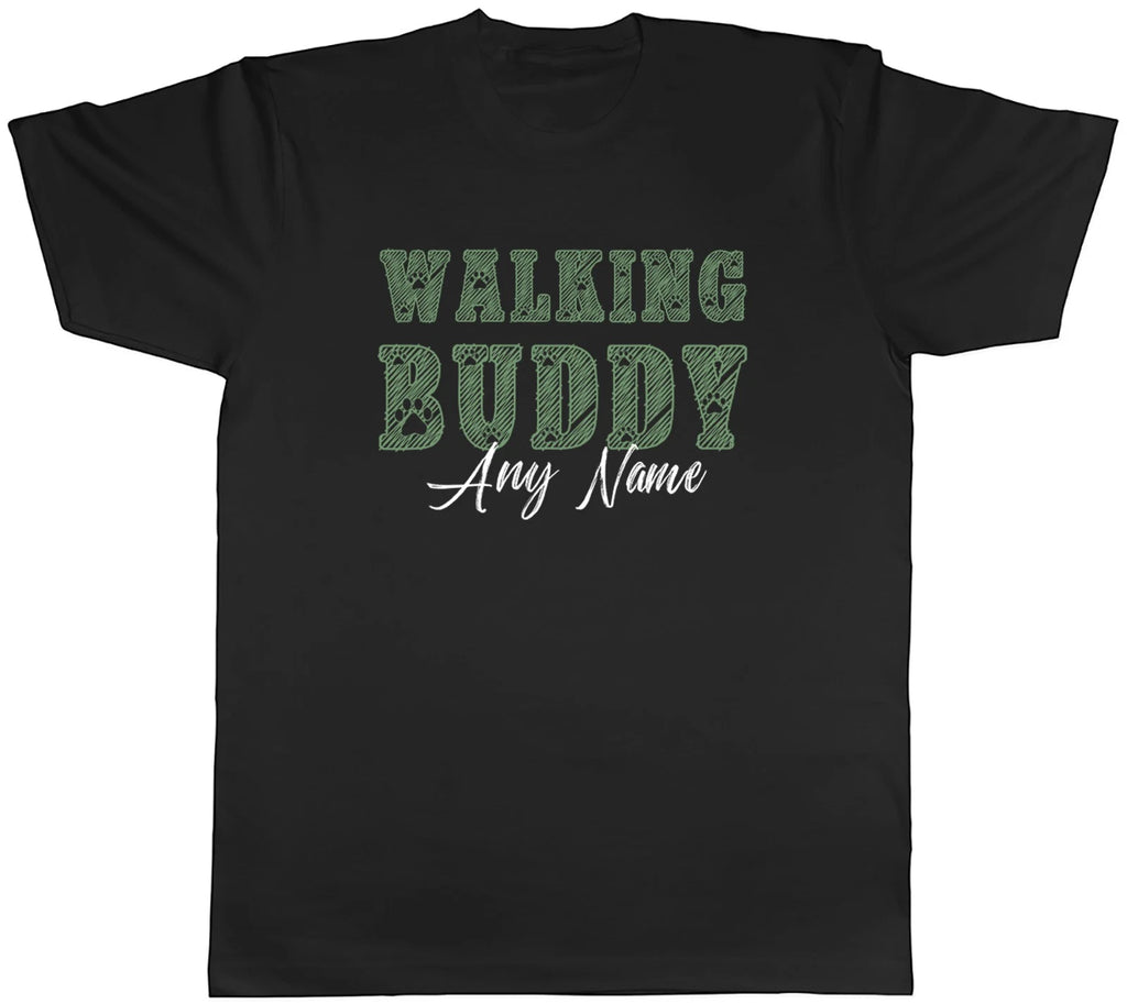 Personalised Any Dog's Name Walking Buddy Mens T-Shirt Tee Gift Top