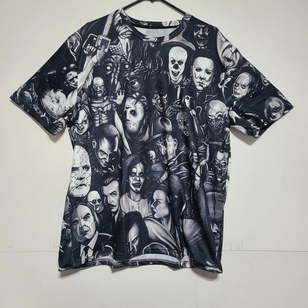 Horror Characters T-shirt Casual Street Style Stretch Round Neck Size XXL.