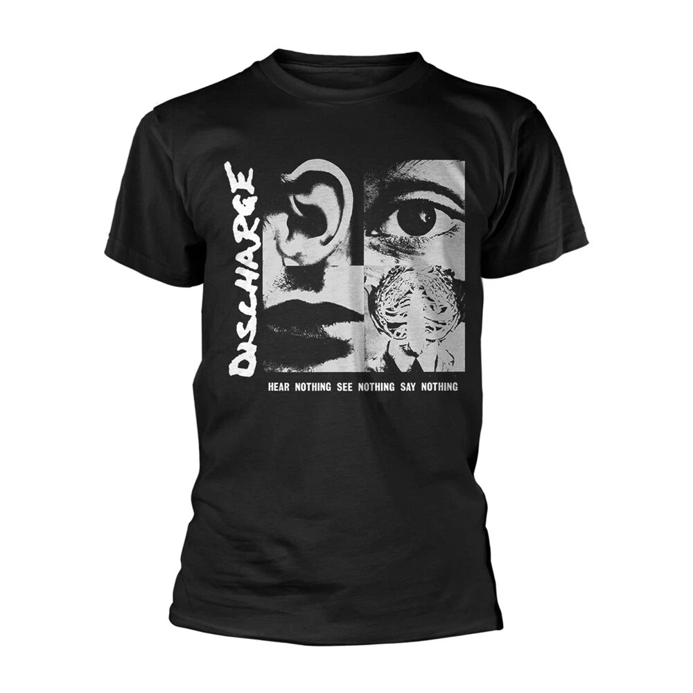 Discharge - HEAR NOTHING SEE NOTHING - A New Official BLACK T SHIRT : punk , oi