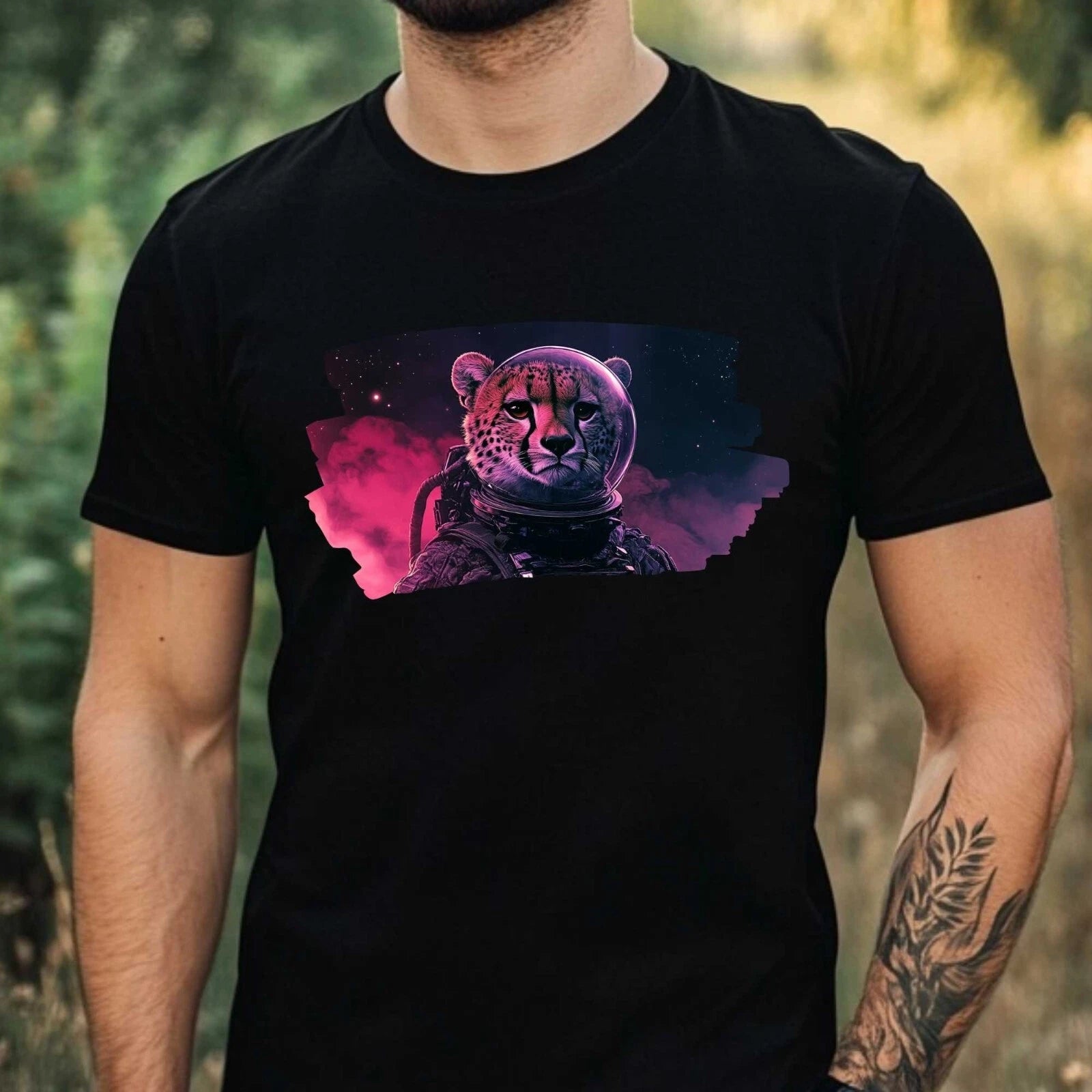 Mens Cheetah Astronaut Print Cotton T-Shirt Size XS to 5XL