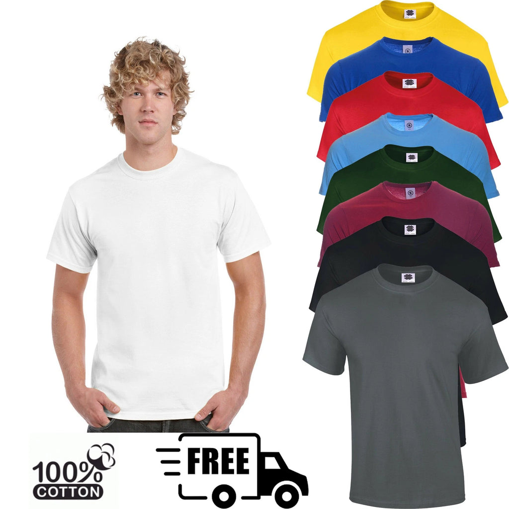 Mens Plain T Shirt 100% Cotton 1 PC Short Sleeves Soft Crew Neck Tee Top Regular