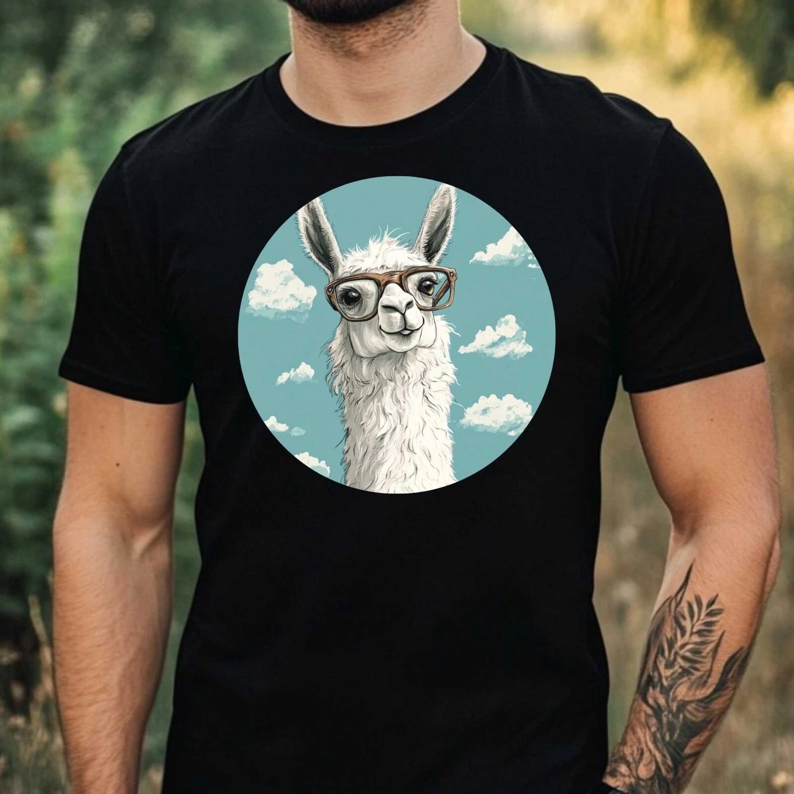 Mens Funny Llama Motif Cotton T-Shirt Size XS to 5XL