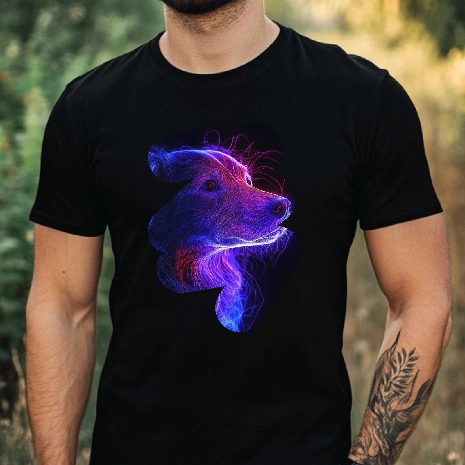 Mens Light Up Dog Print Cotton T-Shirt Size XS to 5XL