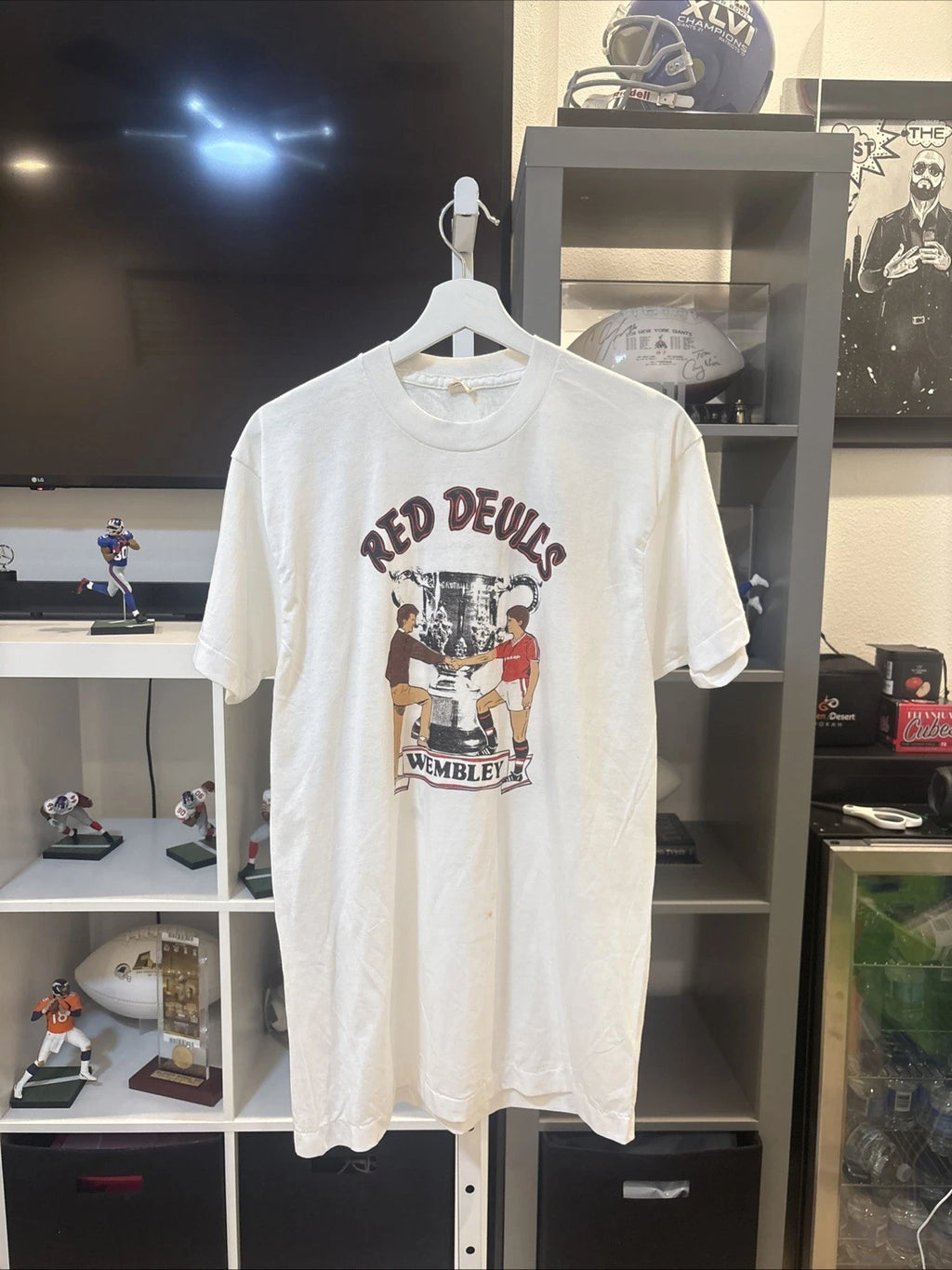 Vintage 80s Manchester United Red Devils Road To Wembley Soccer Football Shirt