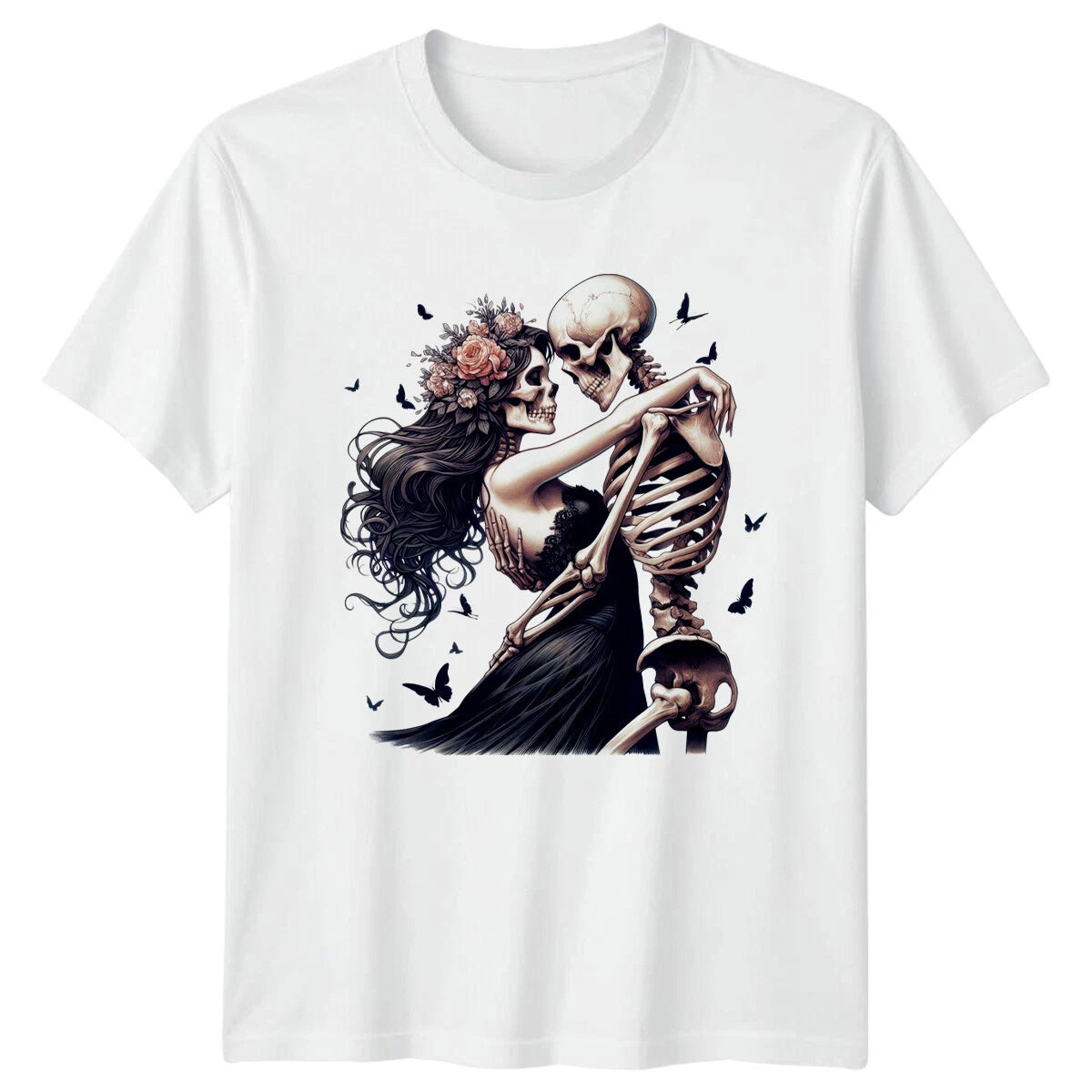 Gothic Skeleton Couple Dancing T-Shirt, Skull Romance Tee