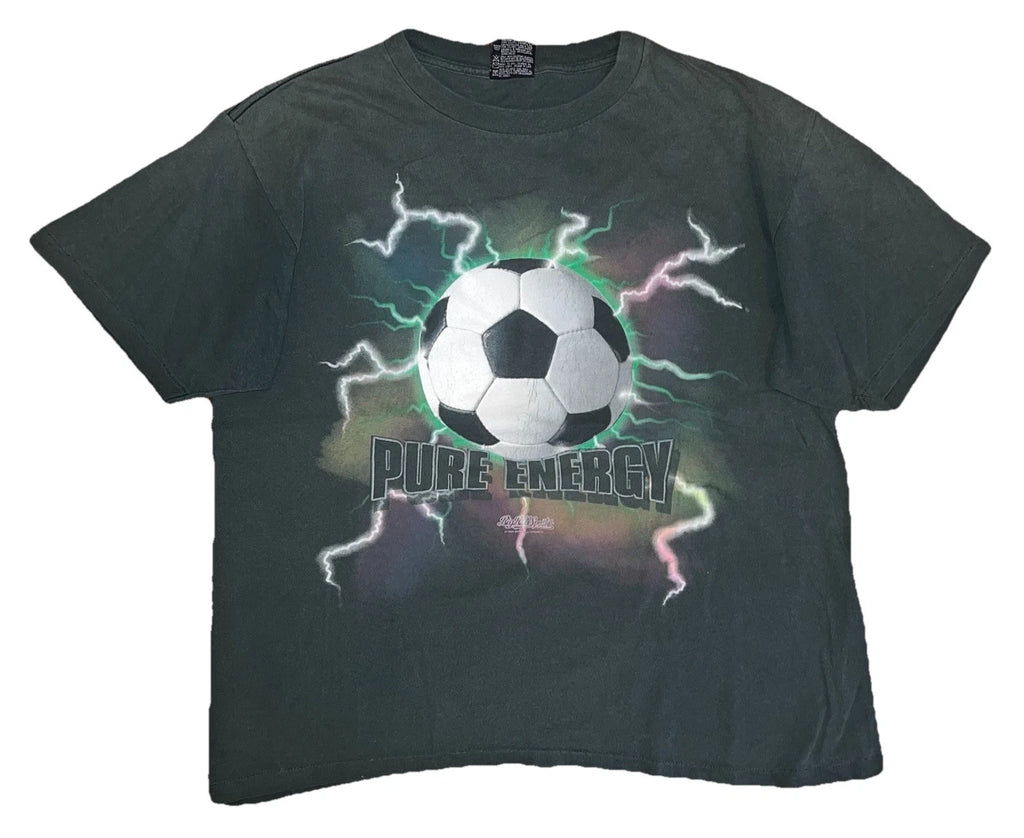 Vtg 90s Big Ball Sports Pure Energy Soccer Lightning Faded Green T Shirt Large