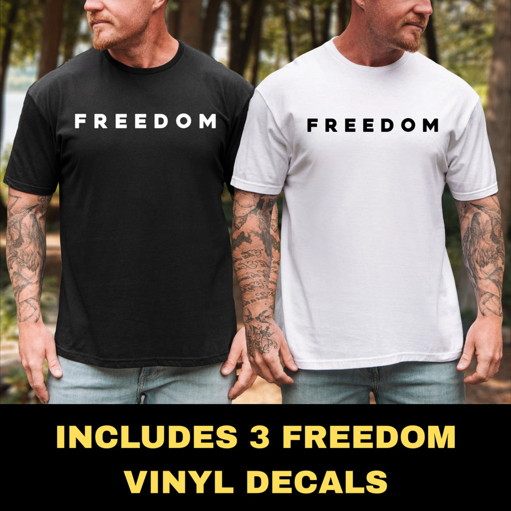 Charlie Kirk Freedom Soft Style American Patriot T-Shirt with 3-Vinyl Decals