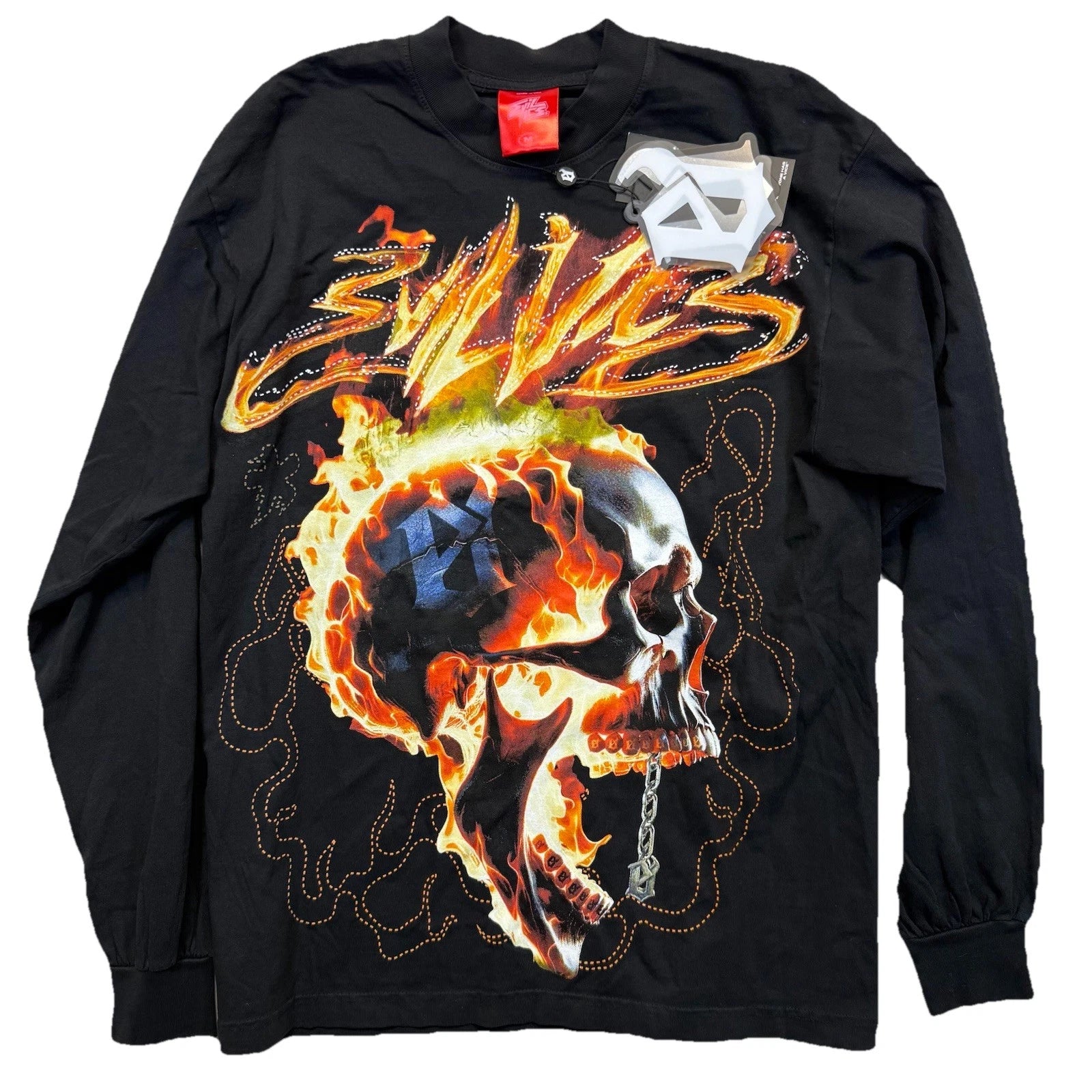 EVIL VICE S25-03 THREAD SKULL Long Sleeve TEE SHIRT Size Medium NWT