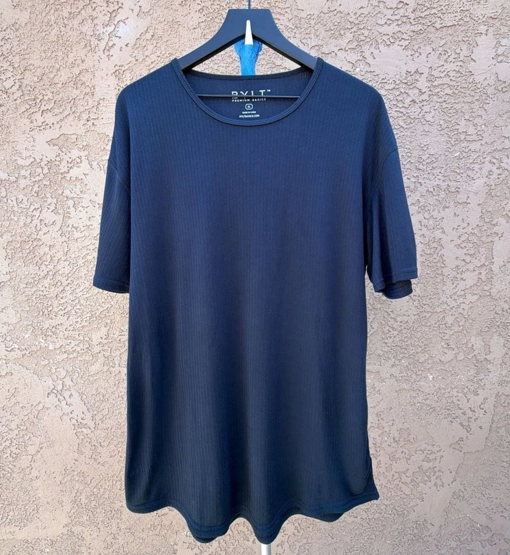 BYLT Premium Basics Black Ribbed Crew Neck T-Shirt Size XL