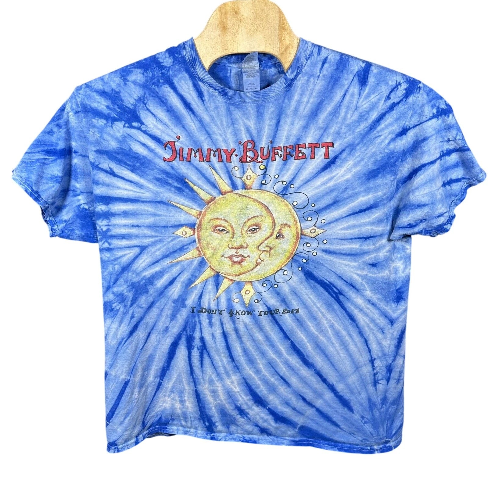 Jimmy Buffett I Dont Know Tour 2017 Tie Dye T-Shirt Mens XL Blue Sun Moon