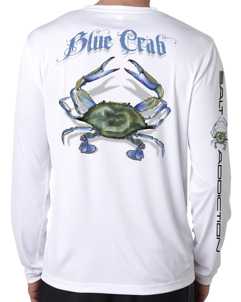 Salt Addiction Blue Crab t shirt long sleeve microfiber saltwater uv 50+