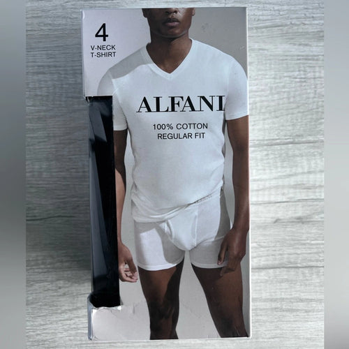Alfani Men's 4-Pk. V-Neck Regular-Fit Black Cotton Undershirts Size Medium