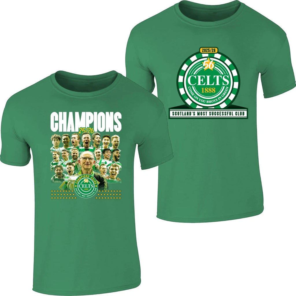 Celtic 25/26 T-Shirt Champions 56 Times - Adult - 2 Designs to choose from