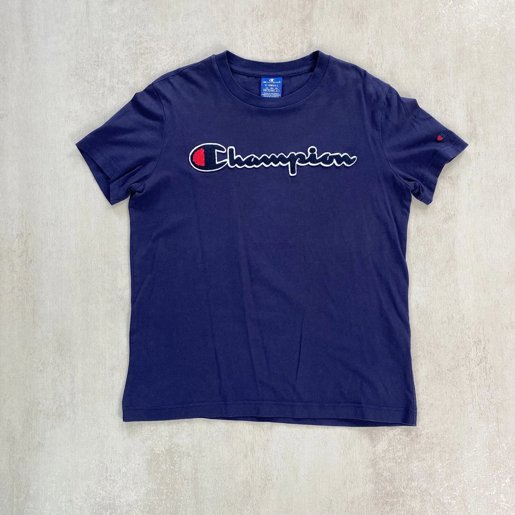 Champion Mens Tshirt Sz XS Purple Embroidered Spellout Logo Minimalist Casual