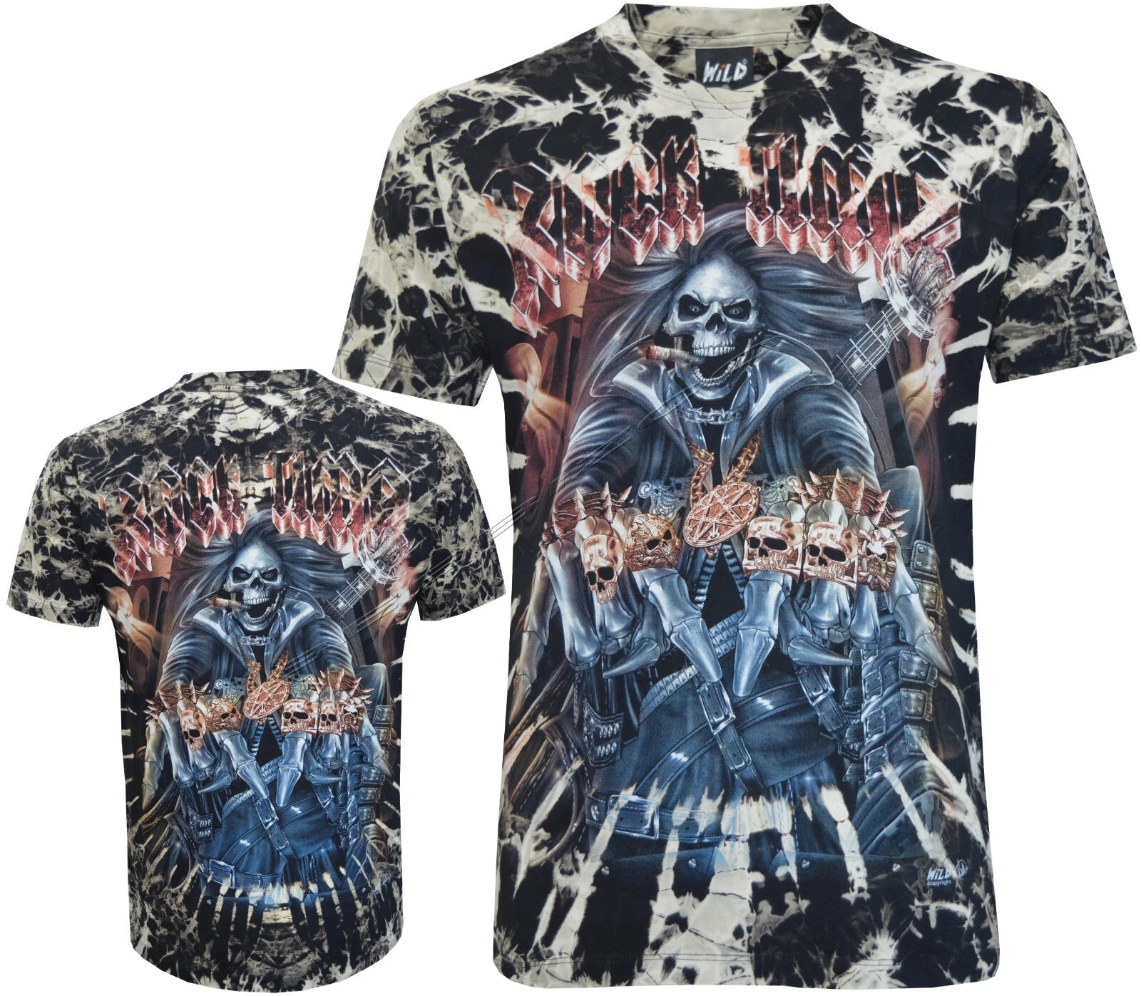 Tie Dye T-shirt Grim Reaper ROCK TIME Rockstar Guitar Skulls Glow inDark by Wild