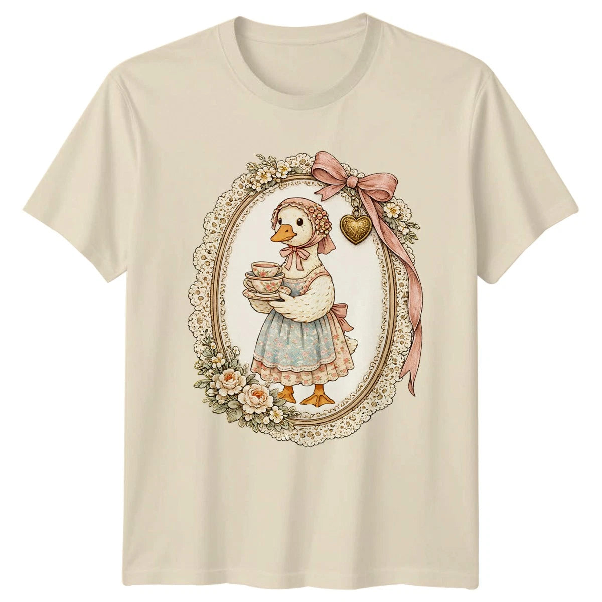 Duck Holding Teacups T-Shirt Vintage Duck Cottagecore
