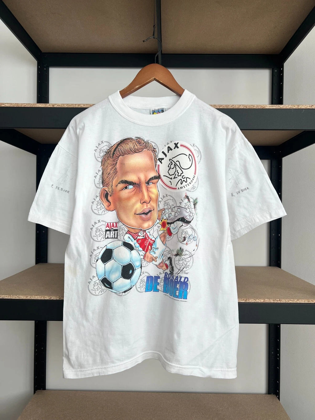 Vintage 90s Ajax Ronald De Boer Football Soccer White T-shirt Sz L