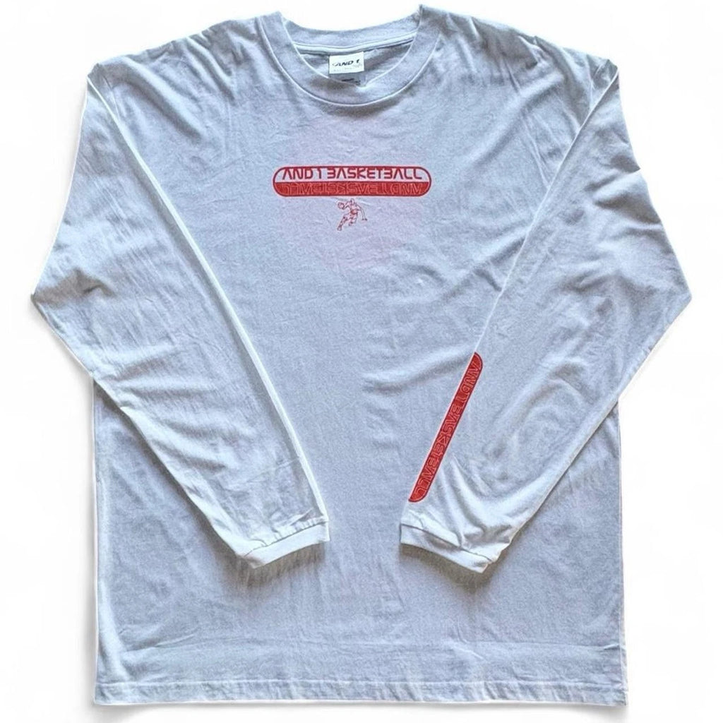 AND1 Basketball Long Sleeve White Tee Excellent Condition Oversized XL 25x28.5