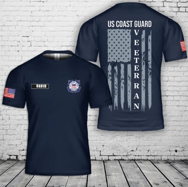 Custom Name US Coast Guard Veteran 3D T-Shirt