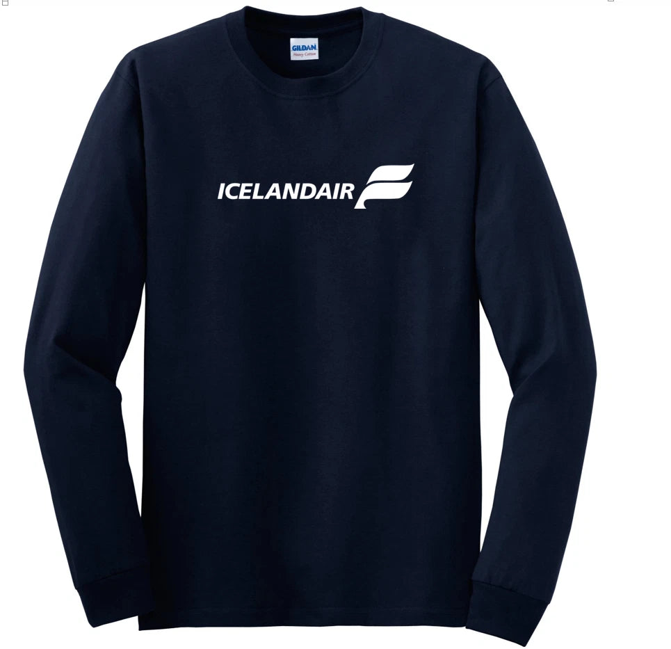 Icelandair Retro Logo Icelandic Airline Shirt Navy Blue Long Sleeve T-Shirt