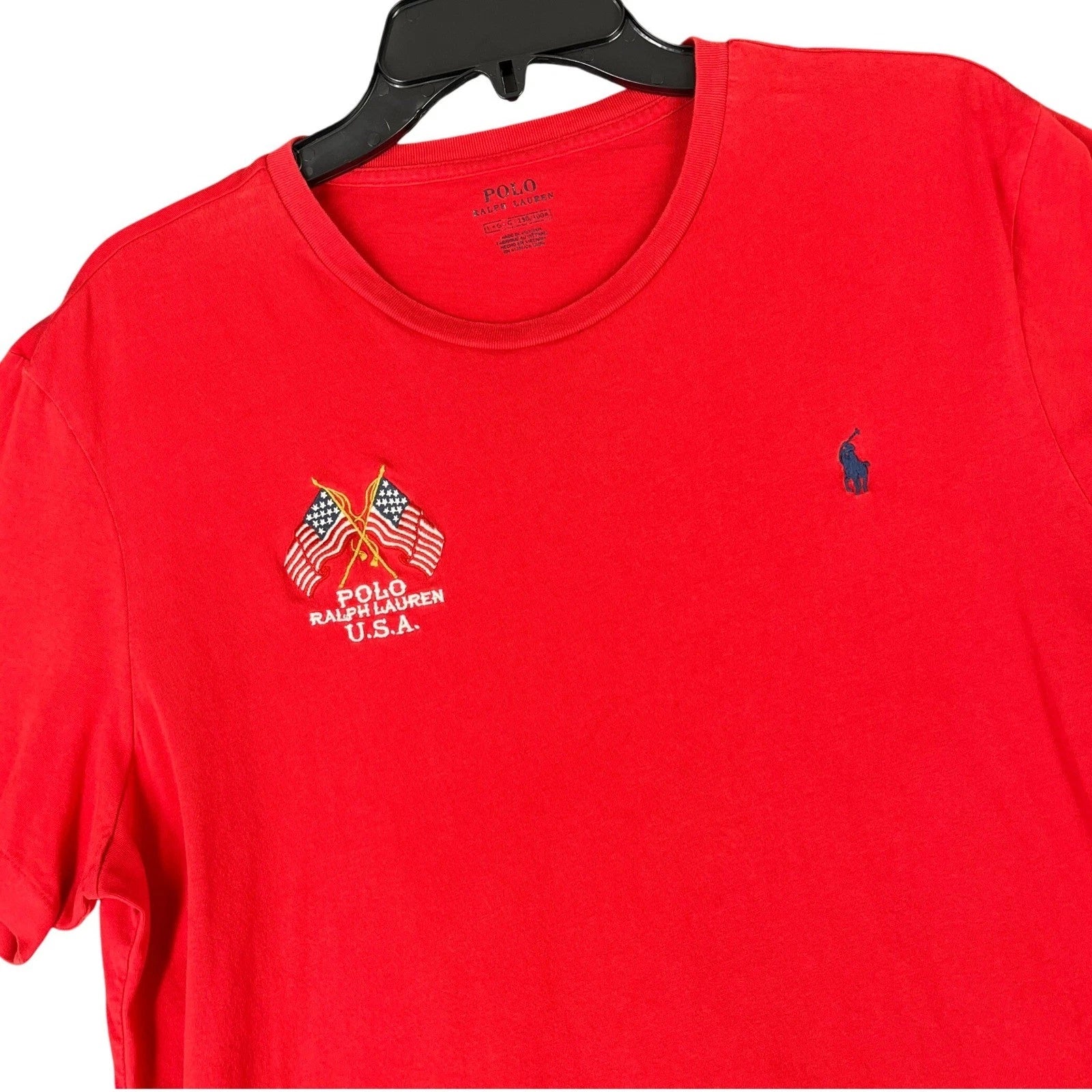 Polo Ralph Lauren Tee Shirt Mens L USA Flag Embroidered Short Sleeve Casual