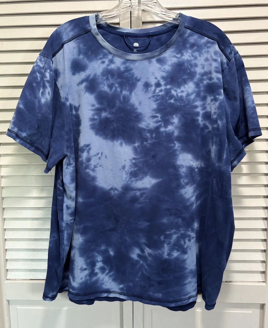 Tie Dye Crew Neck Blue Short Sleeve T-Shirt Size XL Soft Stretch Boho Hippy
