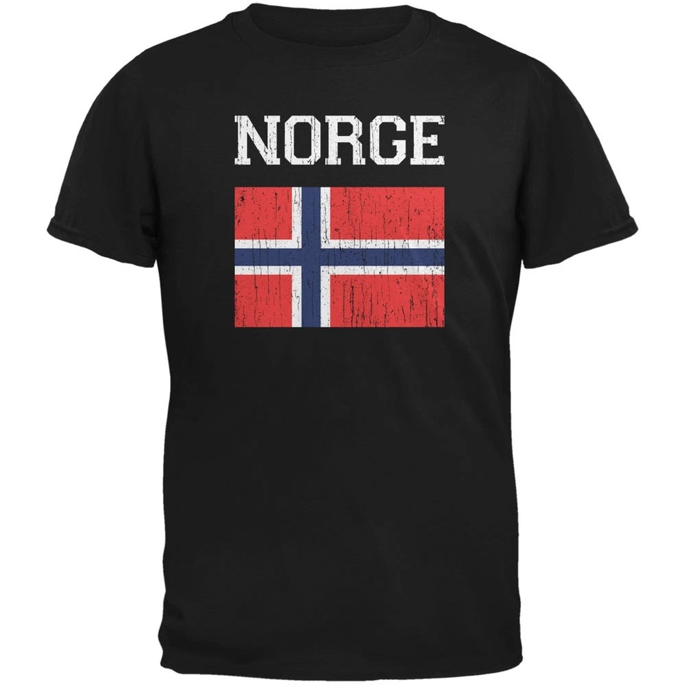 World Cup Distressed Flag Norge Black Adult T-Shirt