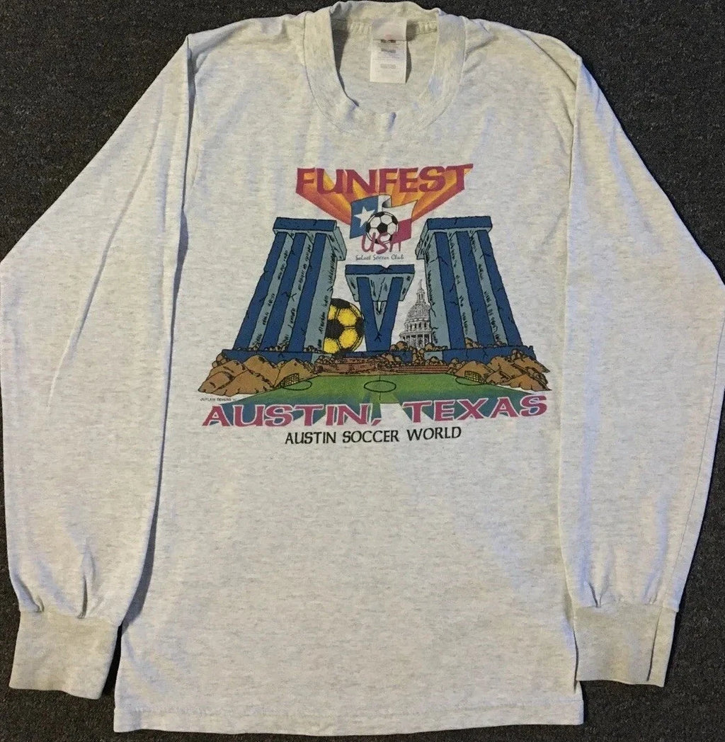 Vtg 90s Austin Soccer World Faded Distress Shirt S USA Texas School Track Grunge
