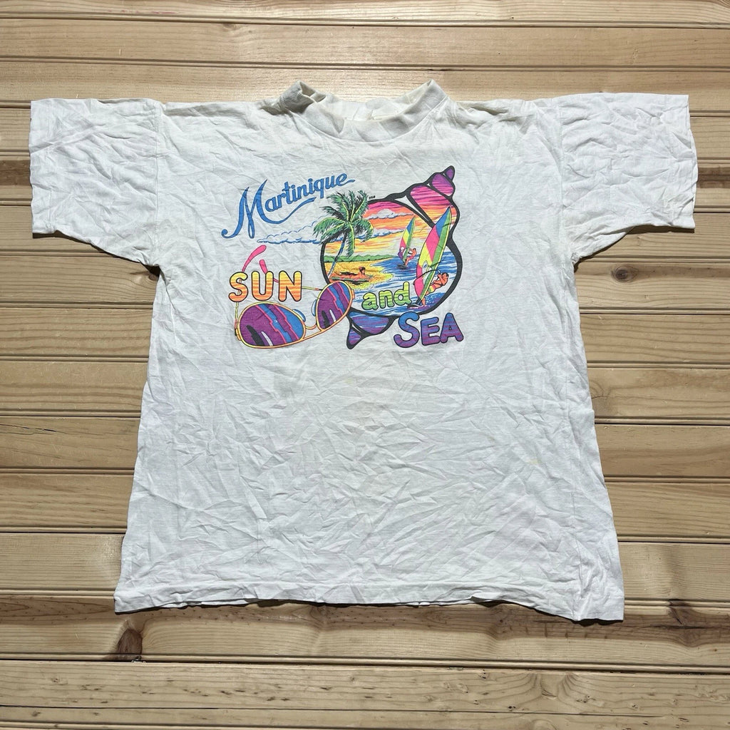 Vintage 80s Martinique Sunset Sailing Seashells Beach Destination Shirt Size M