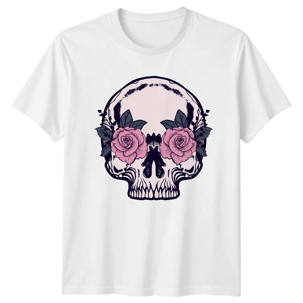 Romantic Gothic Rose Skull Womens T-Shirt Floral Skull Gothic Birthday
