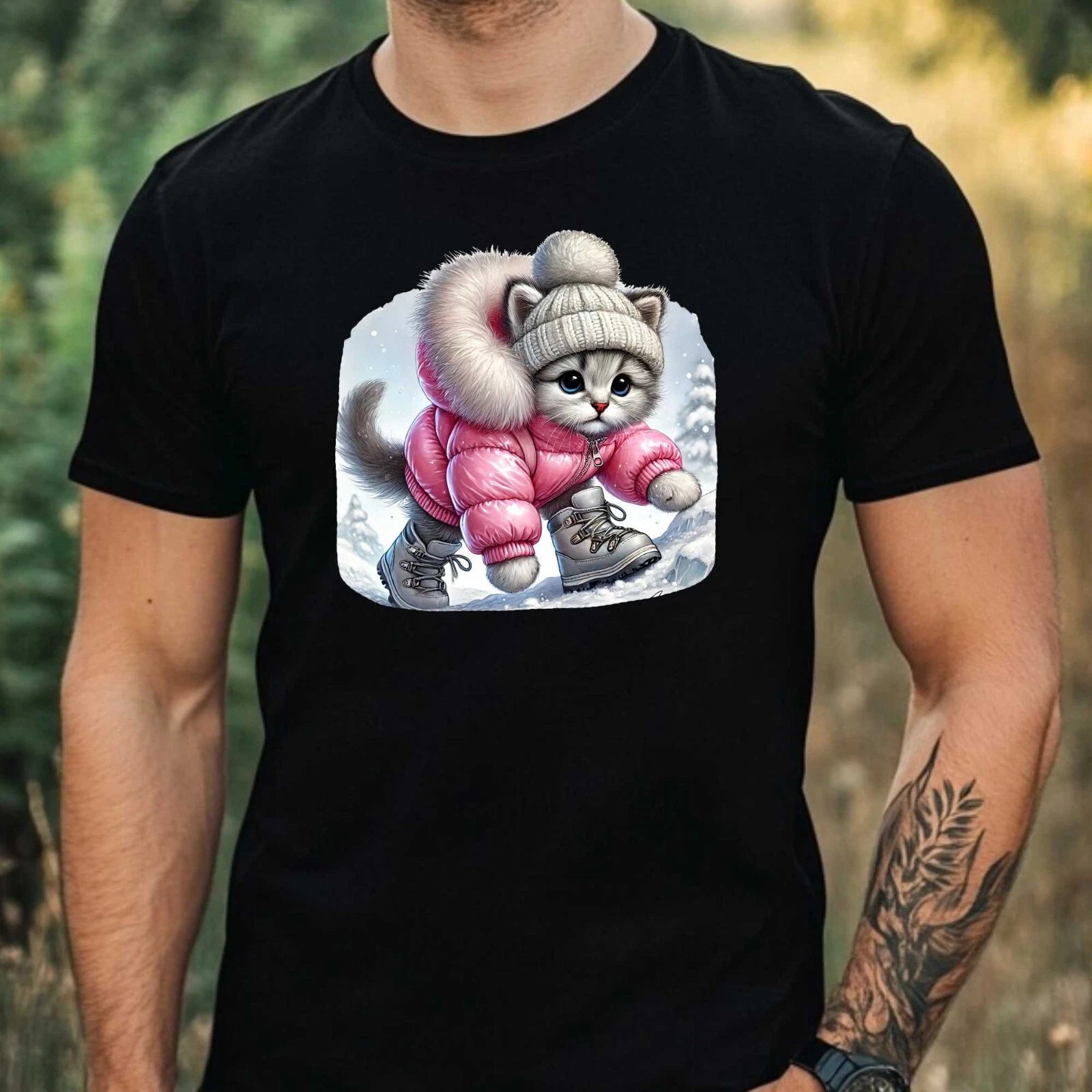 Mens Snow Climbing Animal Print Cotton T-Shirt Size XS to 5XL