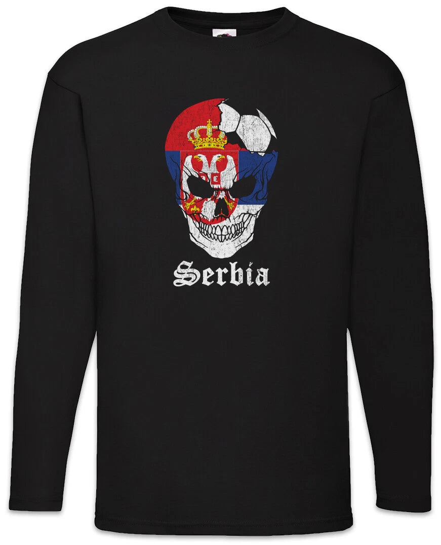 Serbia Football Skull I Men's Long Sleeve T-Shirt Serbian Soccer Flag World