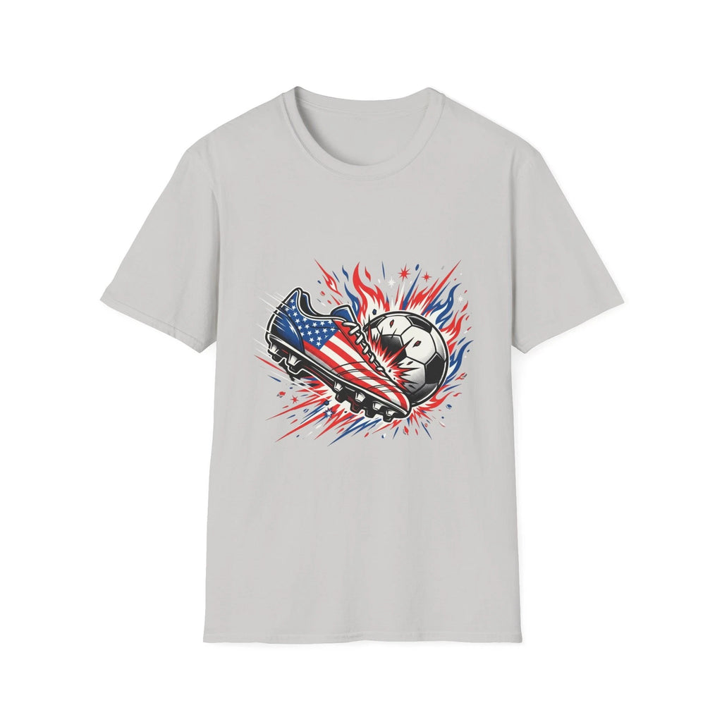 Soccer Ball Flames Graphic T Shirt USA Flag Cleat Athletic Cotton Sport Tee Top
